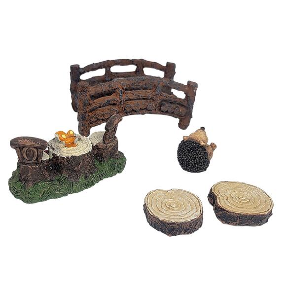 Vtg Fairy Garden Lot Mini Furniture Swing Windmill Well Fence Accessories 20pc - Picture 7 of 13